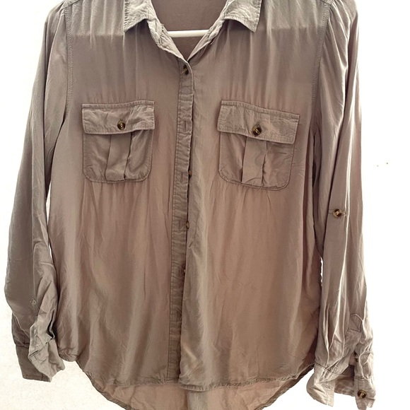 Love Notes Washed Taupe Button-Up Shirt - Picture 5 of 7